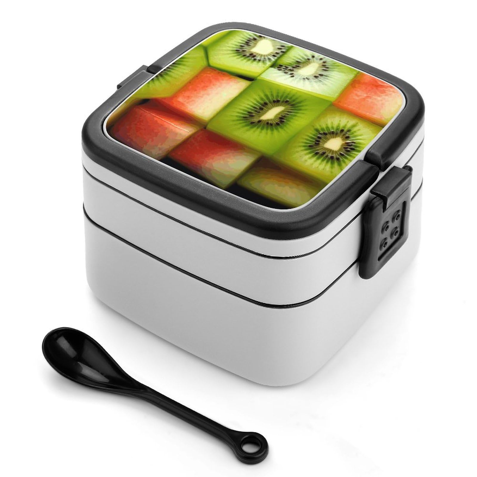JTREHY Kiwi Watermelon Lunch Box Double-Layer Portable Lunch Container Stackable Large Capacity Leakproof Bento Box for Dining Out Work Picnics Travel