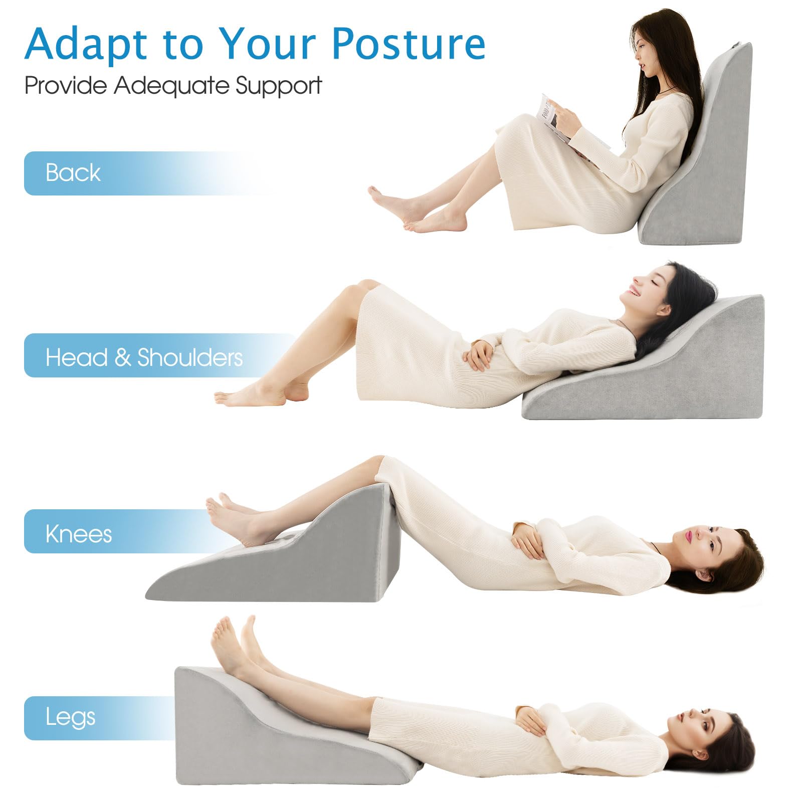 LIFEZEAL Almohada de Lectura, Cojín cuña ergonómico para Cama y sofá, Cojín de Lectura Suave con asa, Cojín de Espalda Ideal para Jugar y Ver la TV, Respaldo ortopédico con Funda Lavable