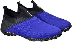 Chuteira Society Unissex, Preto e Azul, Sem Cadarço, Resistente à Água