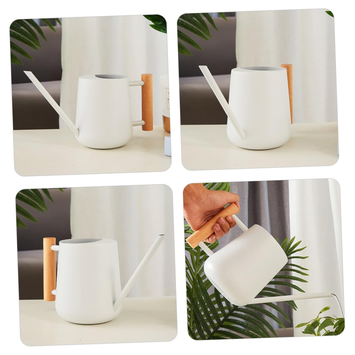TOYANDONA Gießkanne für Schonendes Gießen mit Langem Ausguss 900ml aus Edelstahl und Holzgriff Robuste Blumengießkanne Praktisches Gartenzubehör für Zimmerpflanzen