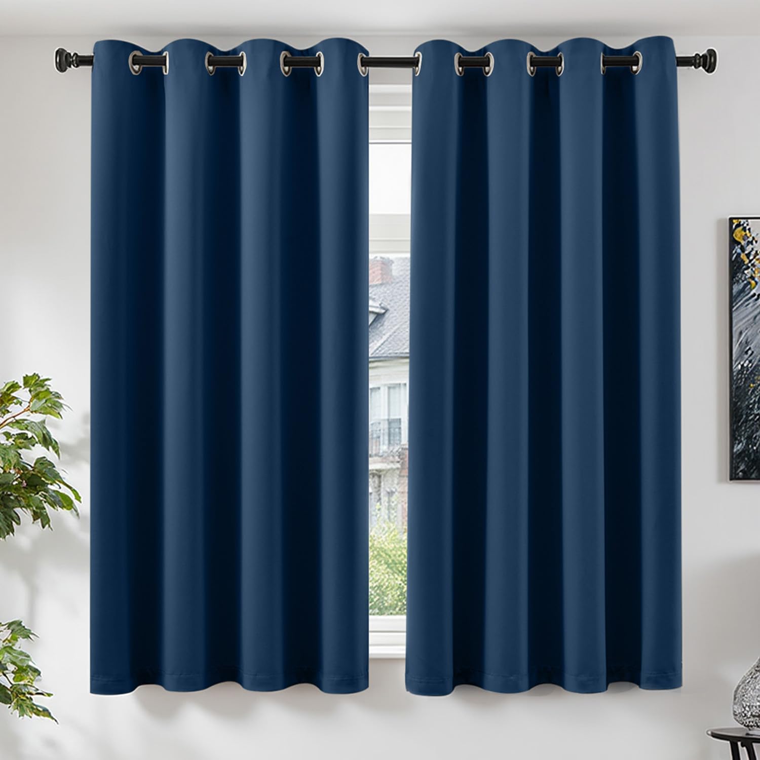 TOPICK Gardinen mit Ösen Vorhänge Blickdicht Verdunklungsvorhänge Curtains 175x140 cm 2er Set Türvorhang Vorhänge Wohnzimmer Fensterdekoration Übergardinen Schlafzimmer Ösenvorhänge Dunkelblau