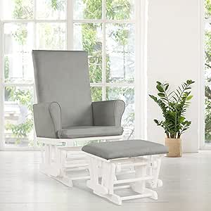 COSTWAY Grey Rocking Chair for Relaxing | Glider, Reclining | Wood | Padded Cushions, Detachable Seat Cover, Footstool | Nursing, Nursery Furniture