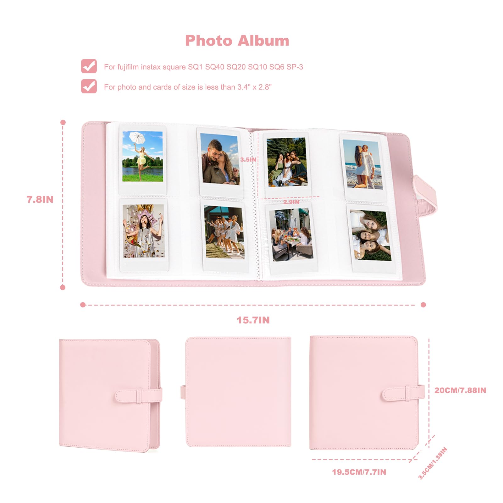 288 Pockets Square Photo Album for Fujifilm Instax Square SQ40/SQ1/SQ6/SQ10/SQ20/SP-3 Camera (Pink), 20 cm x 19.5 cm x 3.5 cm - Image 2