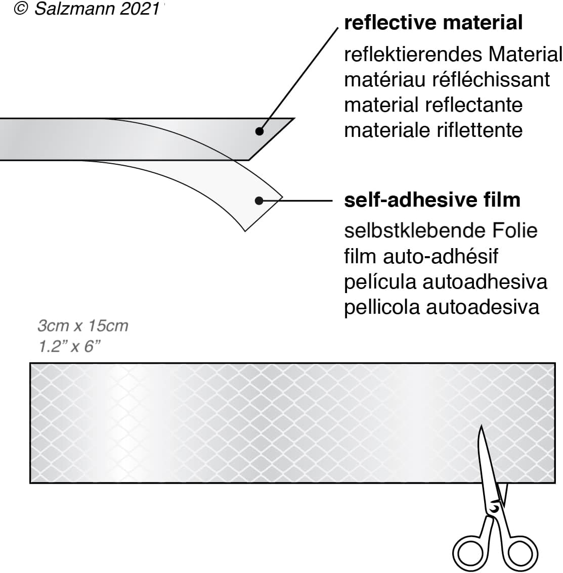 Salzmann Diamond Grade Reflective Sticker, 4pcs, Waterproof, All-Weather, 3M Material, White, for Car