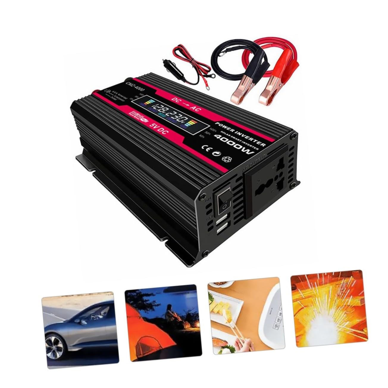 TOYANDONA Inversor de Coche Convertidor de Corriente Pantalla LCD Digital y USB para Uso Camping