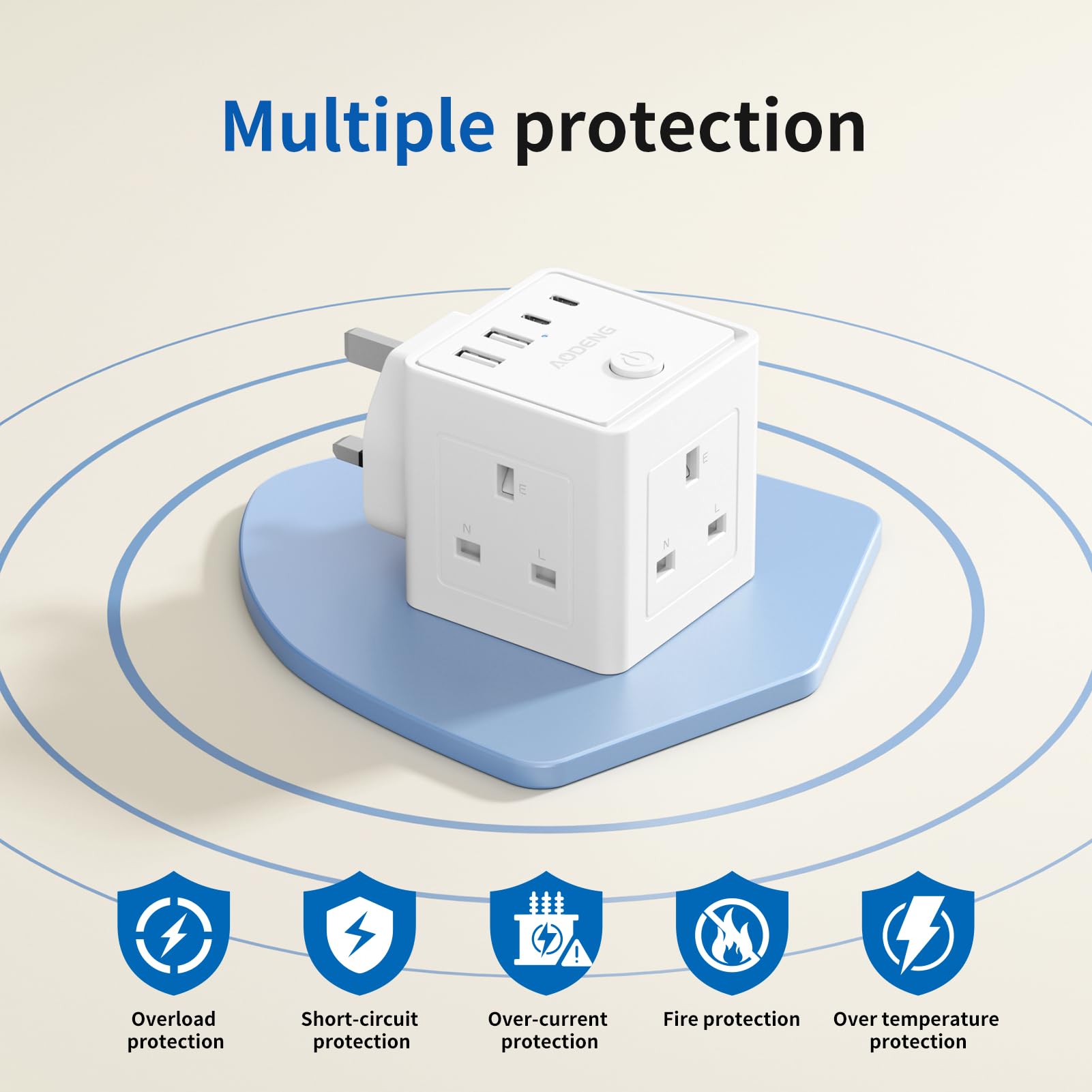 Plug Extension Socket with 4 USB, 3 Way (13A/3250W) Multi Plug Adapter UK, USB Wall Plug Charger, 3 Pin Plug Expander for Home, Office — view 6