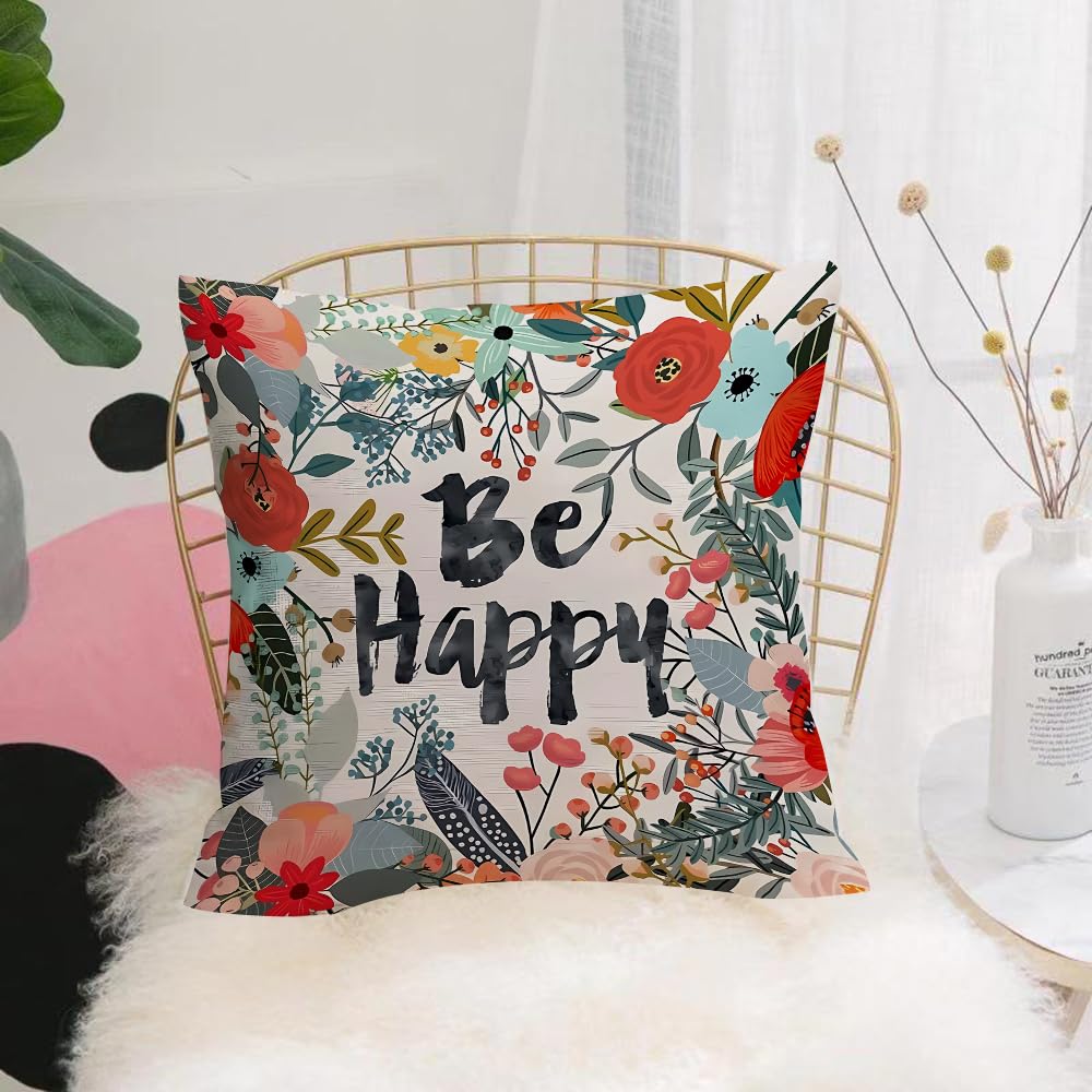 HYMSXW Cushion Cover,Throw Pillow Case Home Decorative for Living Room Bedroom Sofa Chair 20X20 Inch,Wreath illustration made of flowers and herbs.Spring elements. Floral doodles w,Pillowcase 50X50cm