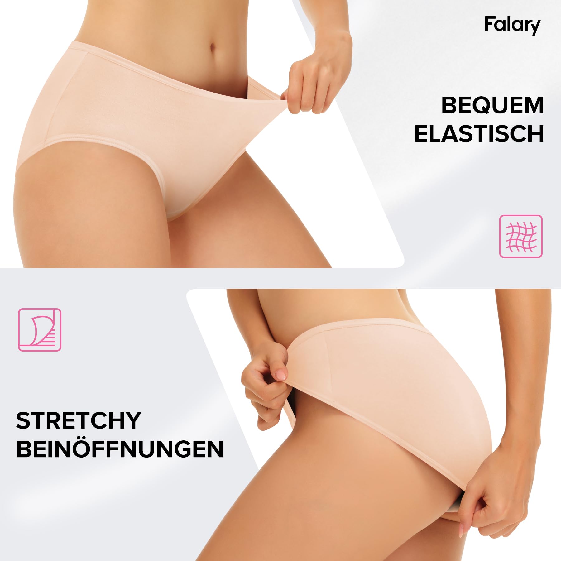 FALARY Mutande Donna 6 Pezzi, realizzate in Cotone Traspirante, a Vita Media e Stile Hipster. Intimo Comodo e Morbido per Donne.