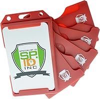 Vista 1 de 5 Pack - Red Hard Plastic Badge Holder Vertical - Side Load 2 Card Protector - Multiple Card ID Badge Holders - Heavy Duty Rigid/Hard Plastic by