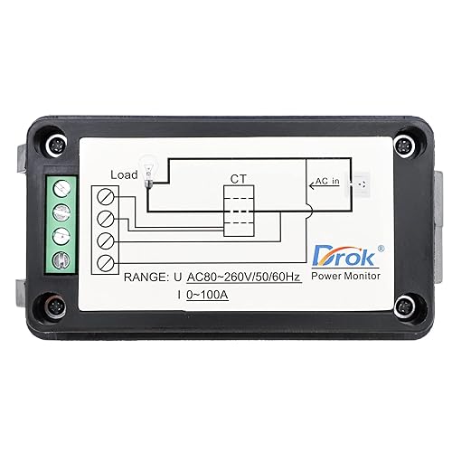 Miniatura 3 de DROK Medidor de potencia de CA, CA 80-260V 100A Multi Probador con CT abierto, Voltaje de corriente Energía Factor de Frecuencia de Energía