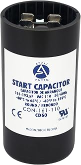Appli Parts Motor Start Capacitor 161-193 Mfd (microfarads) uF 110-125 VAC Universal fit for Electric Motor Applications 1-7/16 in Diameter 2-3/4 in Height CON-161-110