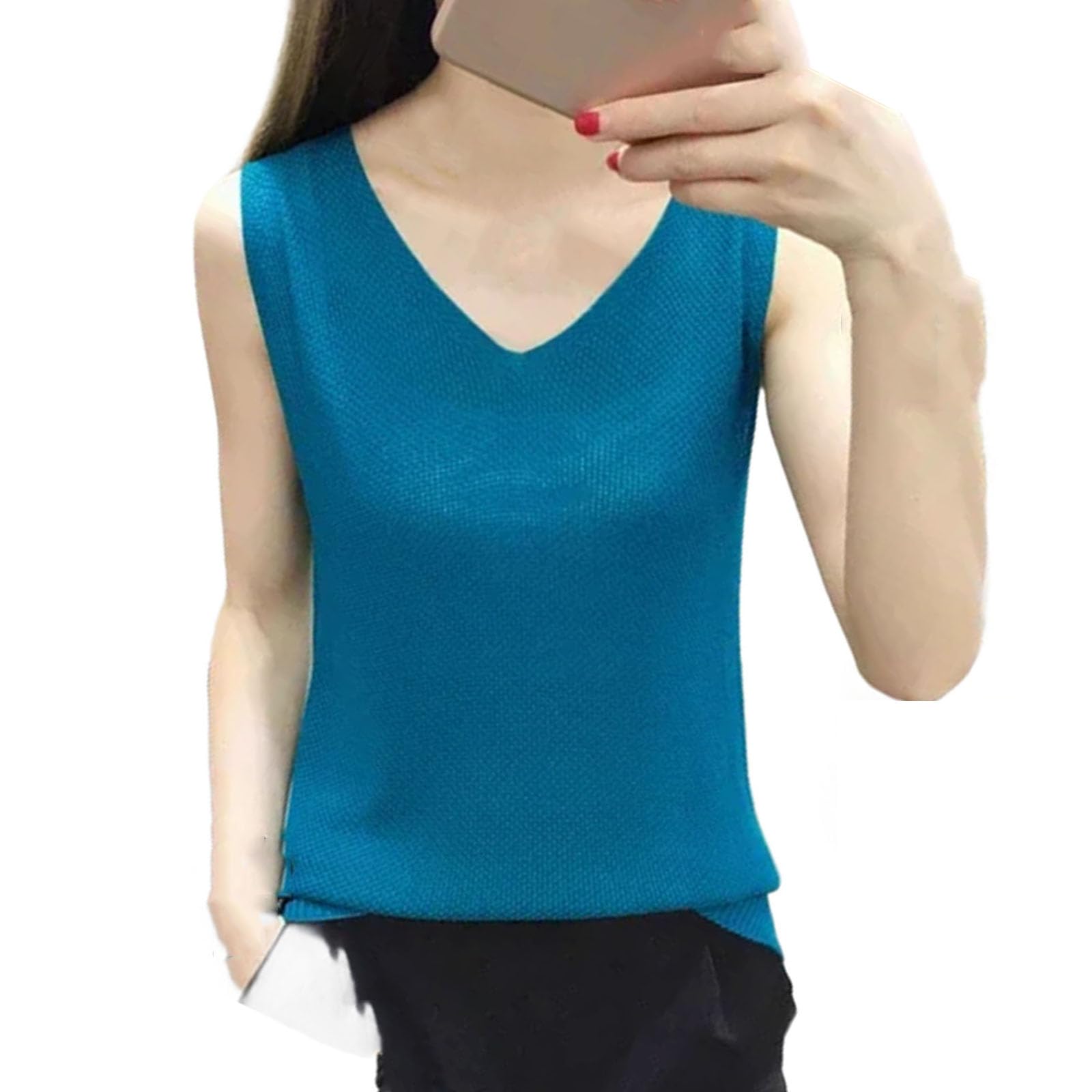 playera sin mangas de punto suelta para mujer, playera suelta