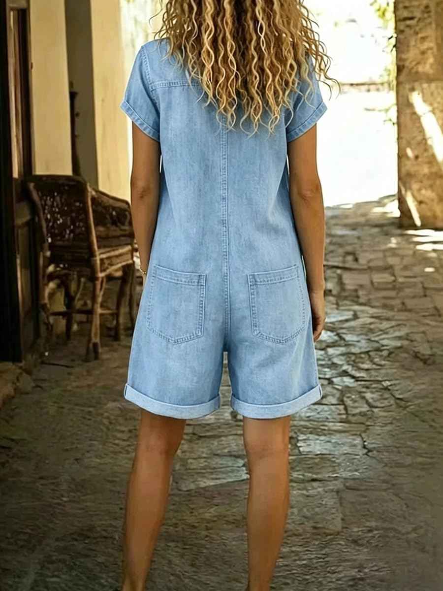 Onsoyours Salopette Jeans Corta Donna Estivo Elegante Chic Tuta Intera Casual Gamba Larga con Spalline Regolabili