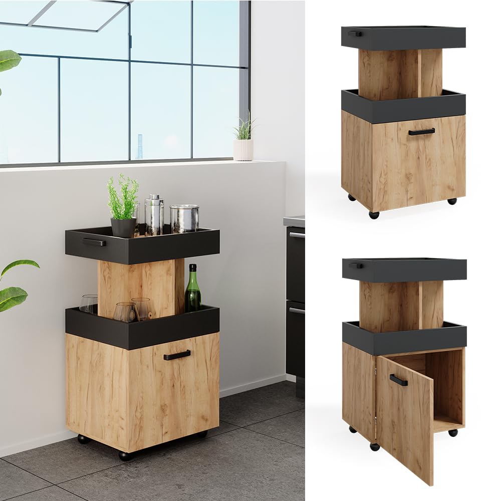Vicco Hausbar Minibar Getränkebar Kamber Tür rollbar Ablage Fach Regal