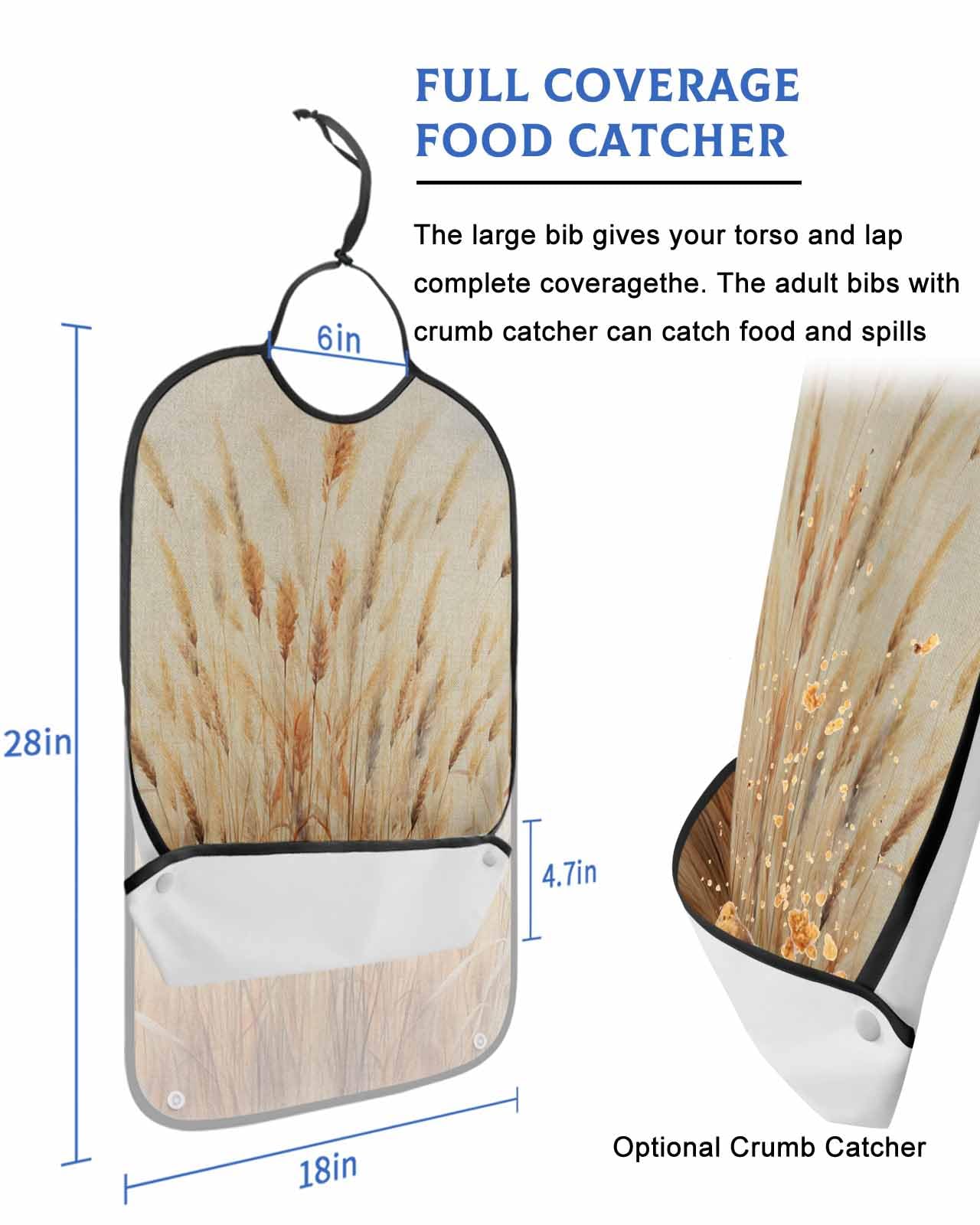 Wild Plant, Adult Bib for Adults Men, Women, Vintage Botanical Leaves Yellow Washable & Adjustable Terry Cloth Bib with Crumb Catcher Reusable Waterproof Clothing Clothes Protector Apron