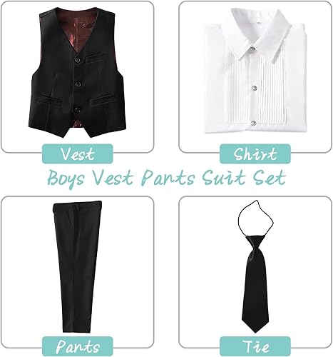Miniatura 5 de Traje de esmoquin para niños pequeños, trajes para niños, ropa de vestir, chaleco y pantalones con corbata