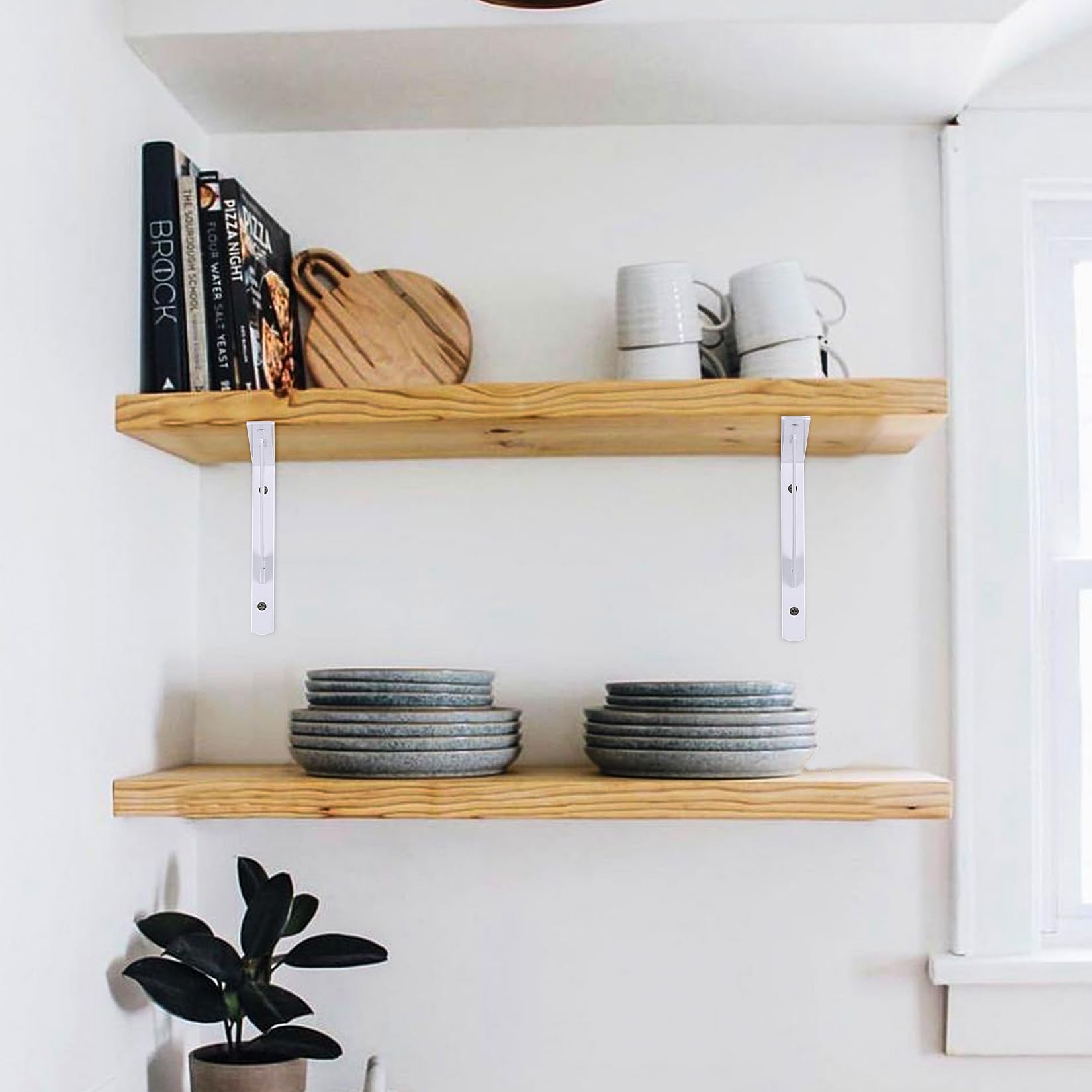 8 Pezzi Staffa per Mensola Triangolare, Staffe Supporti per Mensole a Parete Triangolare, Staffa per Tavolo a Muro 90 Gradi Angolo Retto per Mensole in Legno Galleggianti Libreria, 300x190mm bianco