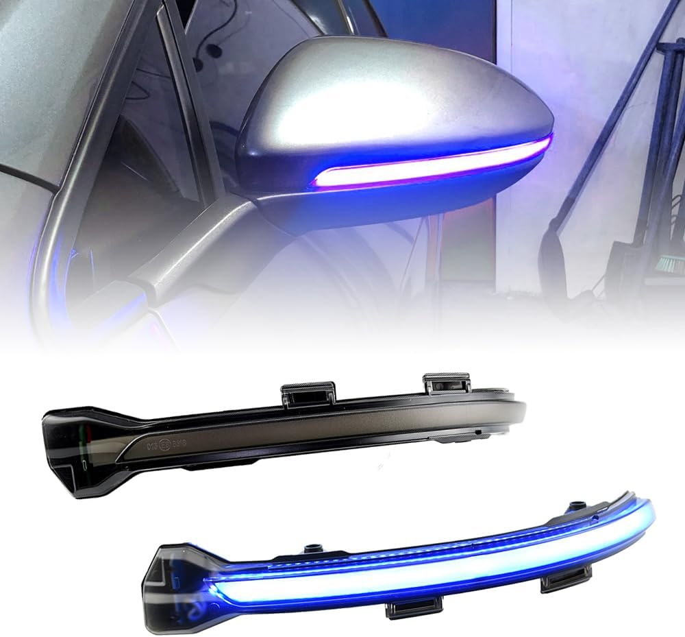 2pcs Dynamic Sequential Blink Compatible with VW Golf MK7 7.5 7 GTI R GTD Rline Sport-svan Tou-ran LED Side Mirror Turn Signal Light Assembly-Blue and Yellow