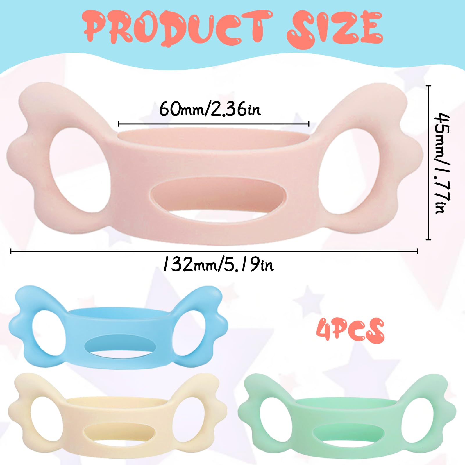4 Pezzi Manico per Biberon Silicone, Manici per Biberon a Collo Largo, Facile Installazione Bambini Manici per Bottiglie per Bambini con Design a Presa per Silicone Oltre 6cm Diametro Esterno