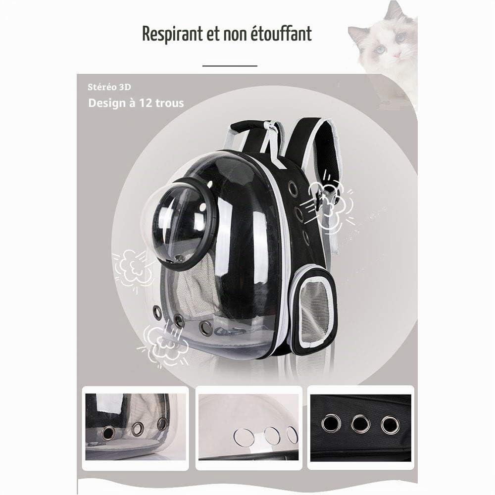 Sac à Dos avec Capsule d'espace pour Animal Domestique de Petite et Moyenne Taille, Transparent, Respirant, résistant à la Chaleur, pour Voyage, randonnée, Marche, Camping (Noir)