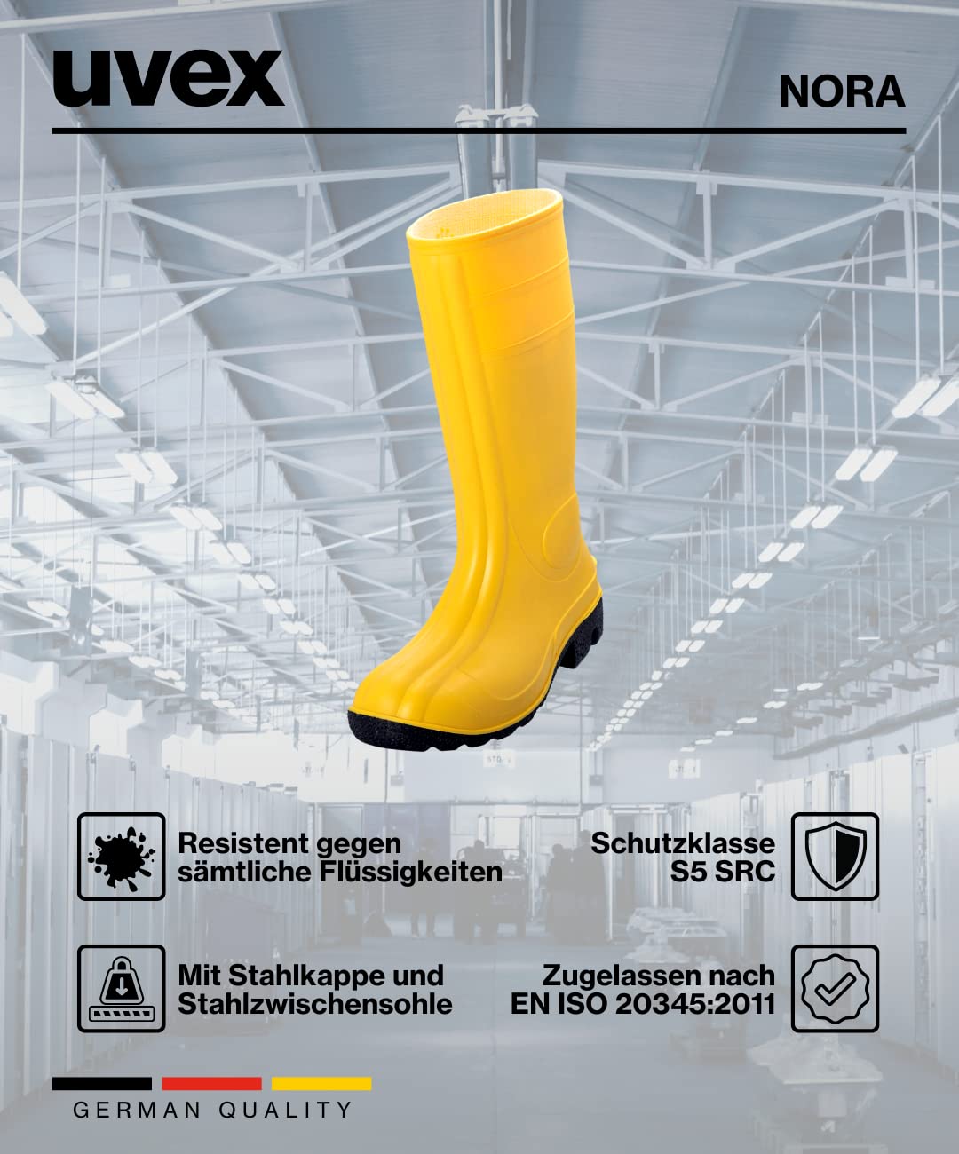 Uvex Nora Gummistiefel 94756 - Sicherheitsstiefel S5 SRC - Arbeitsstiefel für Damen & Herren - wasserdichte, Hohe Arbeitsschuhe mit Stahlkappe