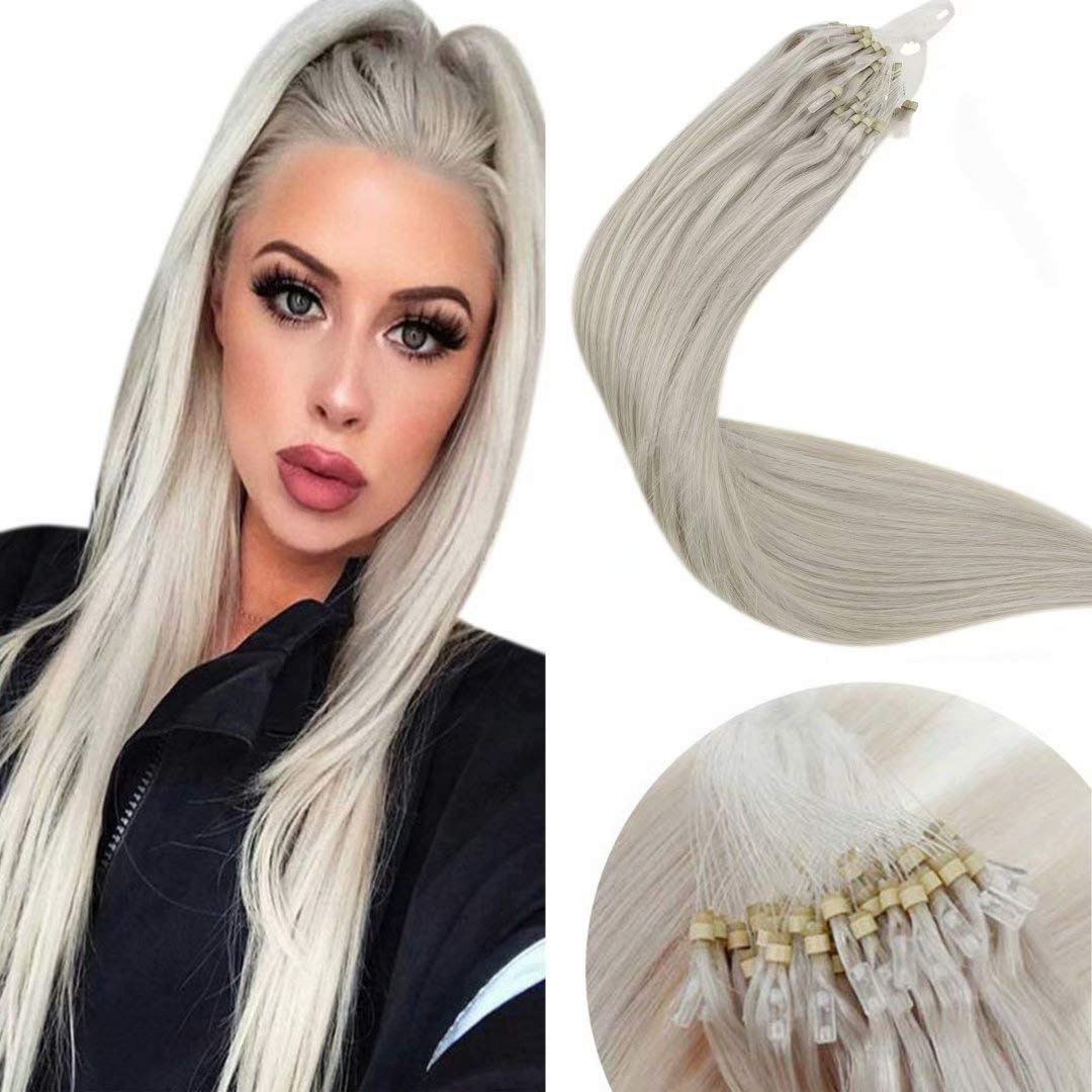 (46cm , 60 ) - LaaVoo Remy Hair Extensions Platinum Blonde (Colour 60) Micro Loop Hair Extensions Microbeads Hair 46cm 50strands/50gramm