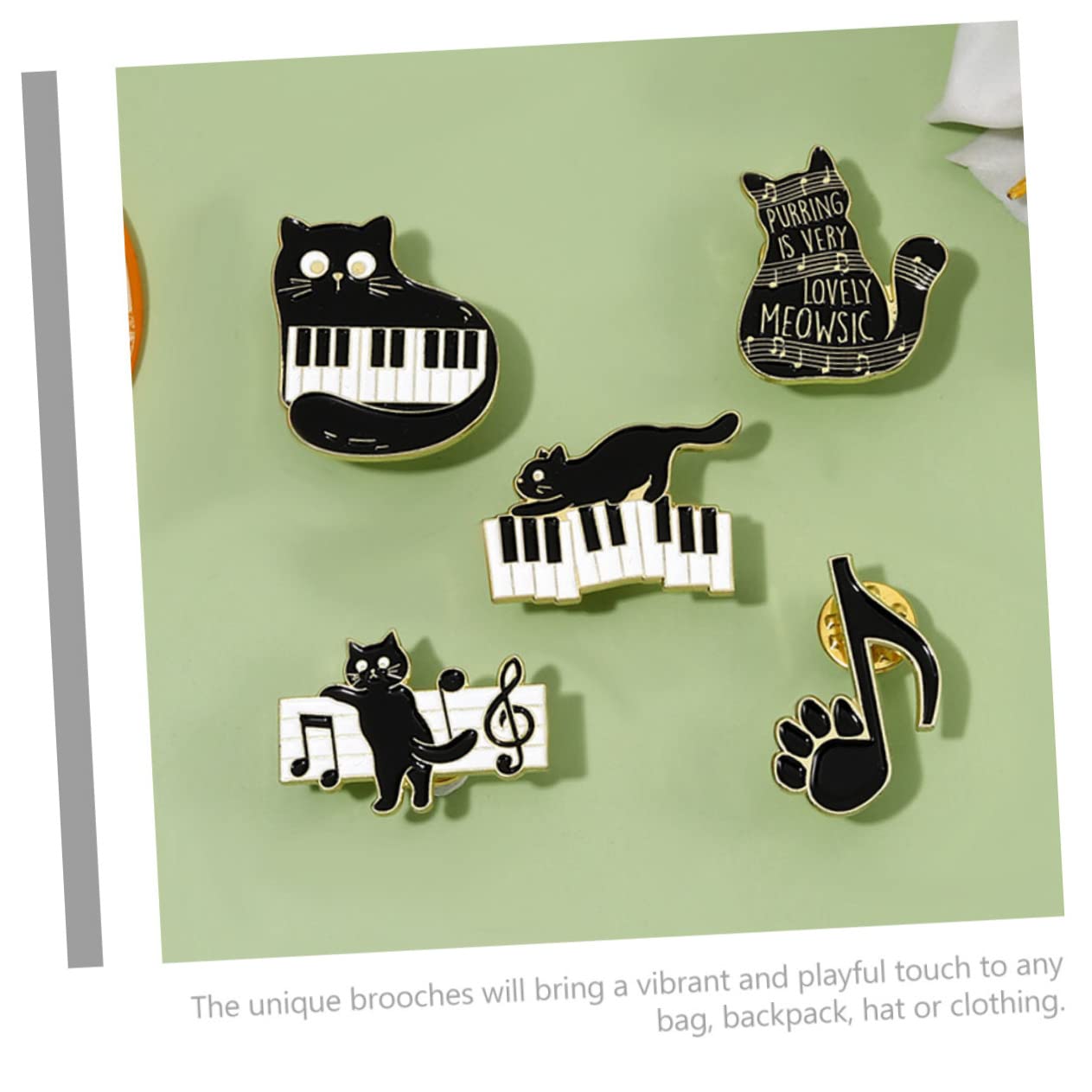 SOIMISS Spilla con nota musicale di gatto spilla natale di natale divertente borsa a spillo perno per zaini gatti Perno del fumetto di cartone animato lega Black
