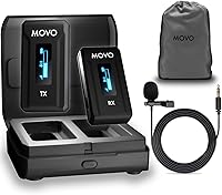 Vista 1 de Movo WMX-2 Micrófono inalámbrico para cámara con estuche de carga, micrófono Lavalier para cámaras DSLR, Vlogging, creación de contenido, cine