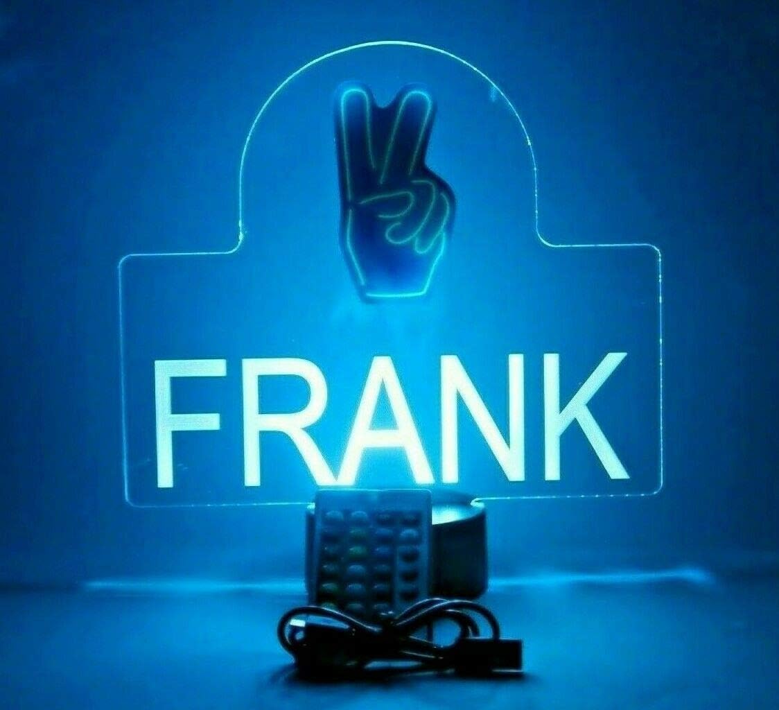 MIRROR MANIA Two Fingers V-sign Victory Peace Night Light Up LED Engraved Custom Name Free Personalized Gift Desk Table Lamp Energy Efficient Home Room Decor with Remote, 16 Color Options, It's Wow