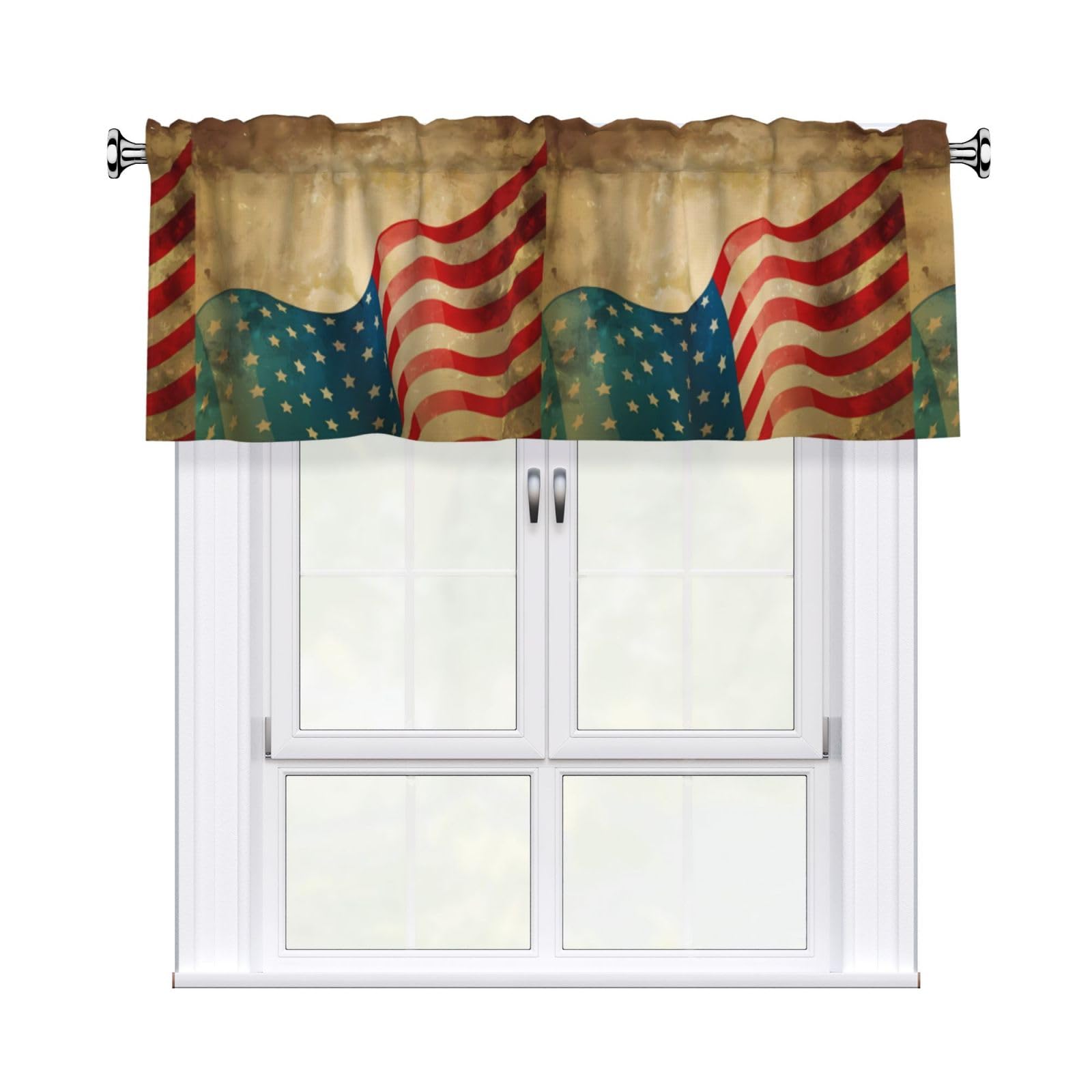 HJFCZH Vintage American Flag 4Th of July USA Prints Durable Window Layer – 54x18 Inch 100% Polyester Peach Skin Valance for Long-Lasting Style