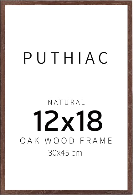 puthiac 12x18 Walnut Oak Wood Picture Frame - Minimalist 12x18 Poster Frame, 12"x18" Picture Frame Wood, Natural Solid Wooden Picture Frames for Wall Art Photo and Prints (1 Pack, Walnut)