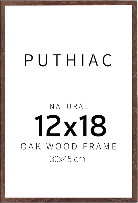puthiac 12x18 Walnut Oak Wood Picture Frame - Minimalist 12x18 Poster Frame, 12"x18" Picture Frame Wood, Natural Solid Wooden Picture Frames for Wall Art Photo and Prints (1 Pack, Walnut)