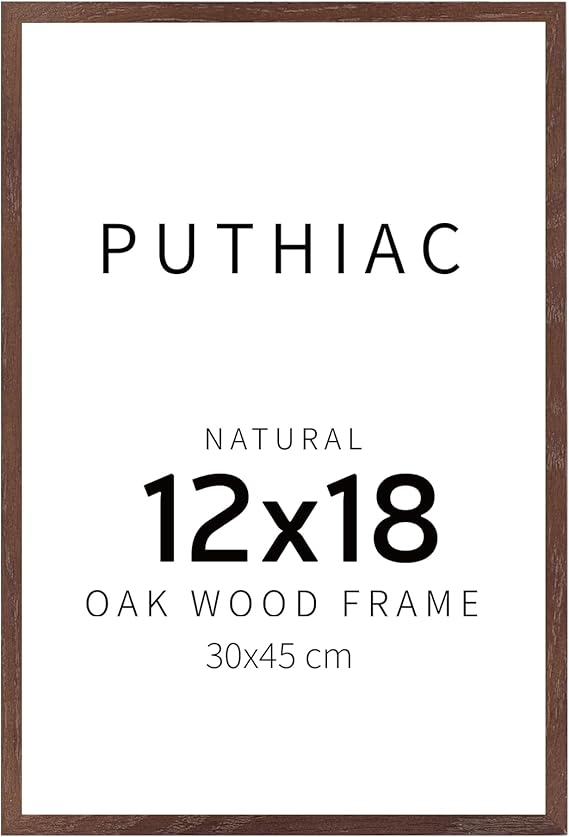 puthiac 12x18 Walnut Oak Wood Picture Frame - Minimalist 12x18 Poster Frame, 12"x18" Picture Frame Wood, Natural Solid Wooden Picture Frames for Wall Art Photo and Prints (1 Pack, Walnut)