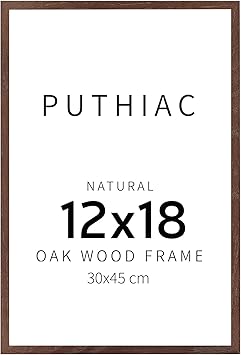 puthiac 12x18 Walnut Oak Wood Picture Frame - Minimalist 12x18 Poster Frame, 12"x18" Picture Frame Wood, Natural Solid Wooden Picture Frames for Wall Art Photo and Prints (1 Pack, Walnut)