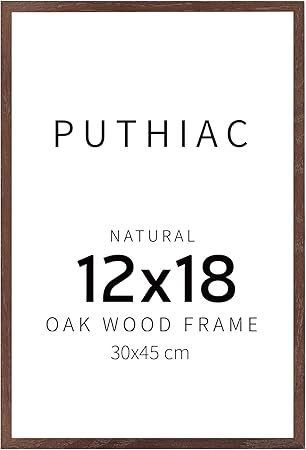 puthiac 12x18 Walnut Oak Wood Picture Frame - Minimalist 12x18 Poster Frame, 12"x18" Picture Frame Wood, Natural Solid Wooden Picture Frames for Wall Art Photo and Prints (1 Pack, Walnut)
