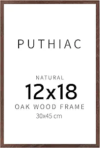 puthiac 12x18 Walnut Oak Wood Picture Frame - Minimalist 12x18 Poster Frame, 12"x18" Picture Frame Wood, Natural Solid Wooden Picture Frames for Wall Art Photo and Prints (1 Pack, Walnut)
