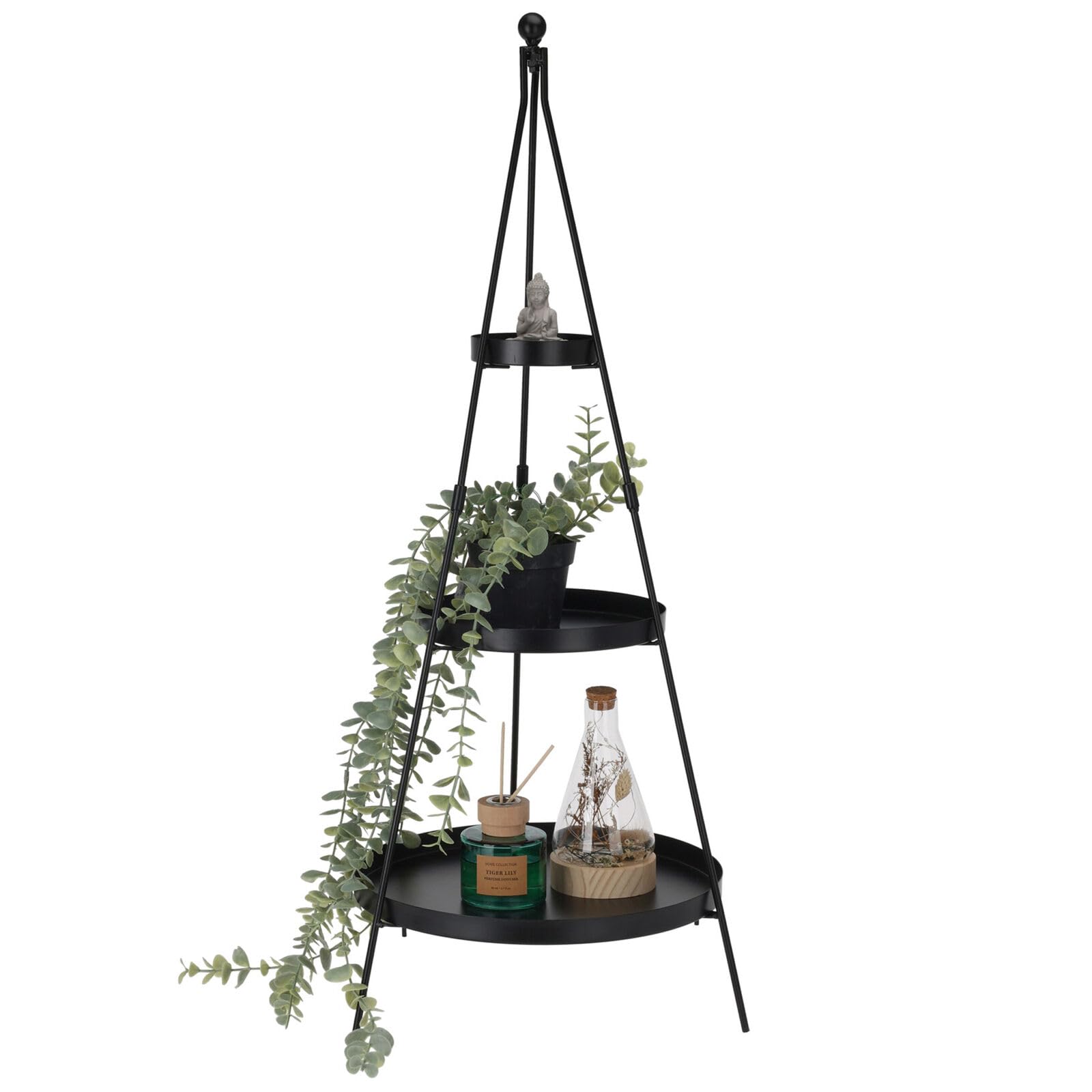Urbnliving Black 3 Tier 73Cm High Metal Pyramid Rack Display Stand Multiple Flower Plant Pot For Living Room Bedroom Balcony Garden Patio Holder Indoor Outdoor Corner Decorative