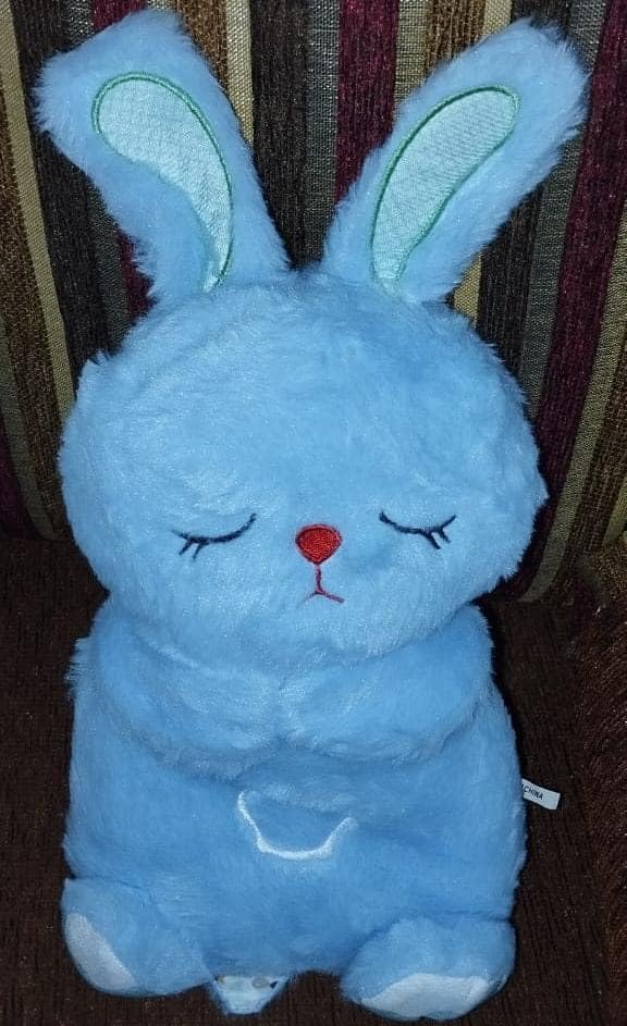 Image of Rabbit Sleeping Breathing Teddy with Music and Light Soft Toy for Girls Huggable Heart beat Plush Toys for Kids & Babies Cuddly Animal Stuff Huggable Gifts for Toddlers Blue 32 cm