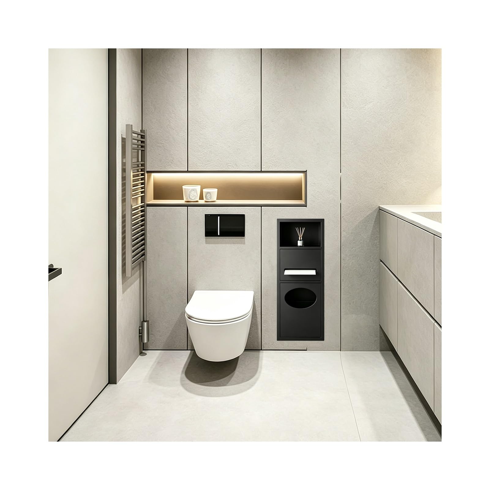 Recessed Toilet Niche, Indoor Trash Can Wall Niche for Bathrooms