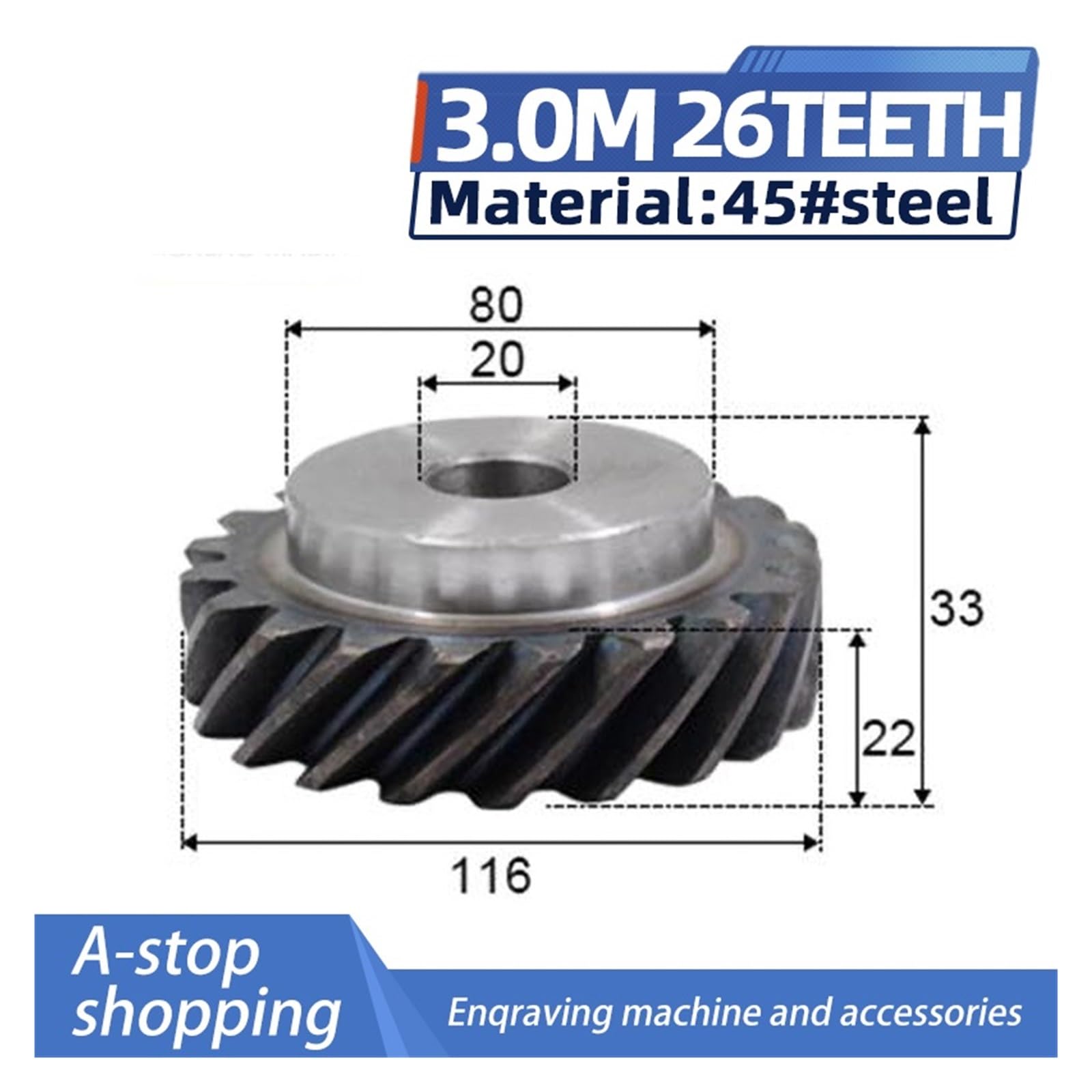 Schrägverzahntes Ritzel 3.0M 26 Zähne Innenloch 20 mm 3Mode-Getriebe