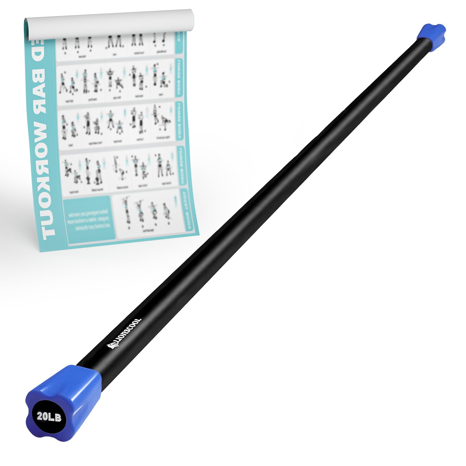 LIONSCOOLBody Weighted Workout Bar, 5-30lbs, Black, Alloy Steel, Textured Finish, Standard Padded Grip, Barbell