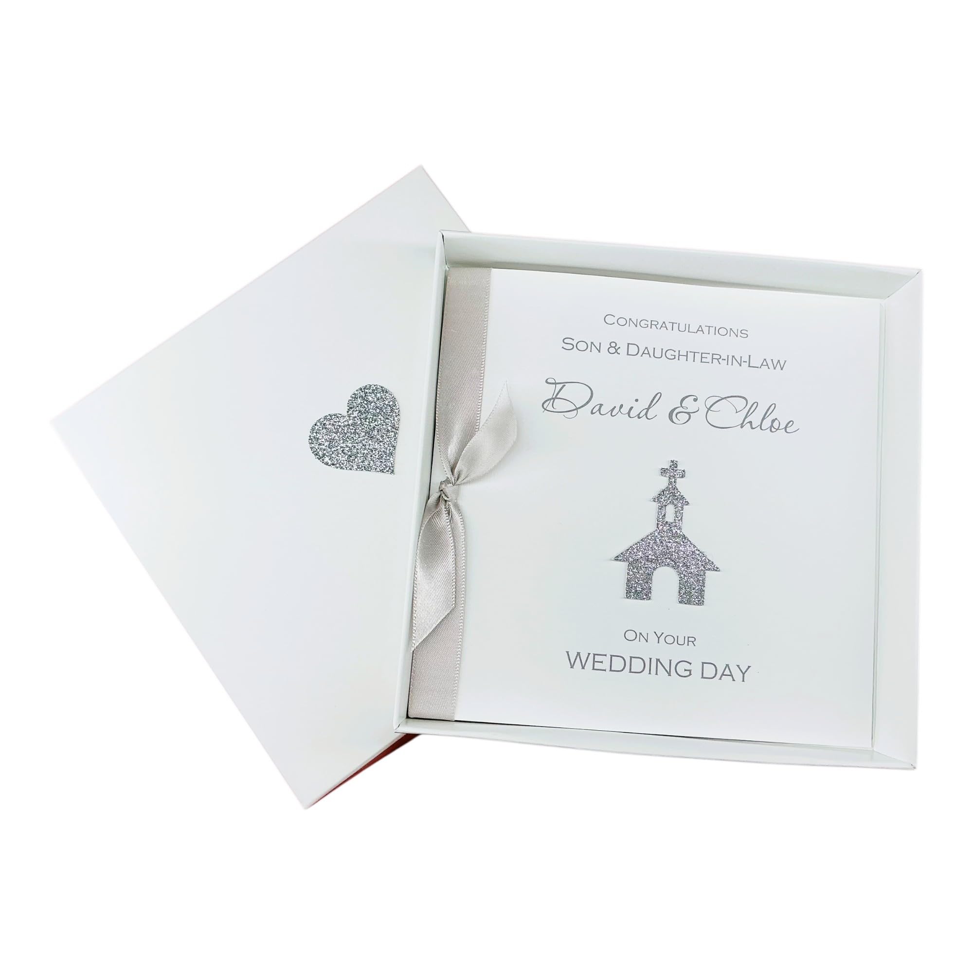 Son & Daughter-in-Law Wedding Day Card - Personalised Greeting Card, Congratulations Gift - Various Designs to Choose (Glitter Church - Son & DIL)