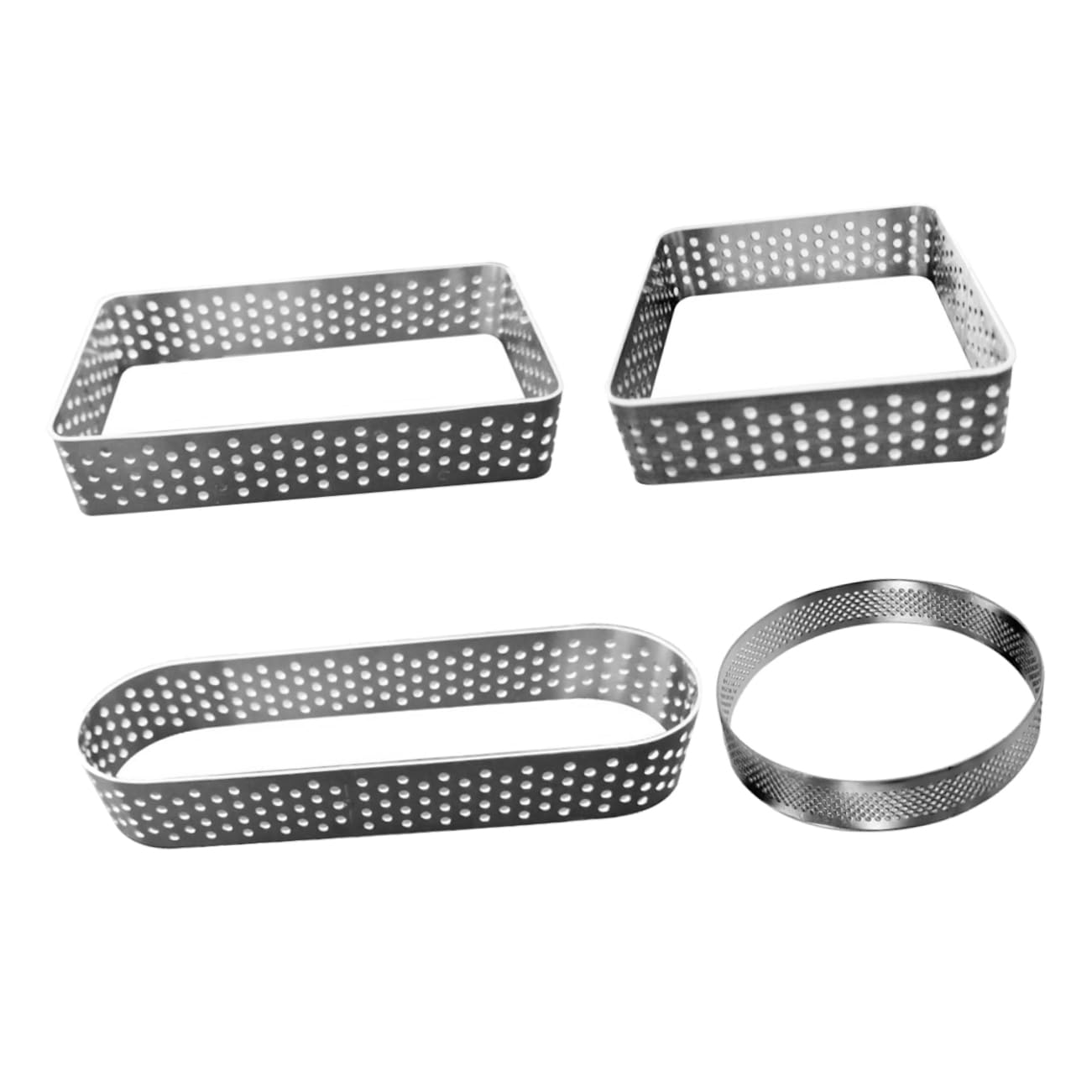 Garneck 4Pcs Perforated Stainless Steel Cake Mould Round Square Rectangle Oval Tart Rings for Mousse Pastry Baking for Tiramisu DIY Desserts