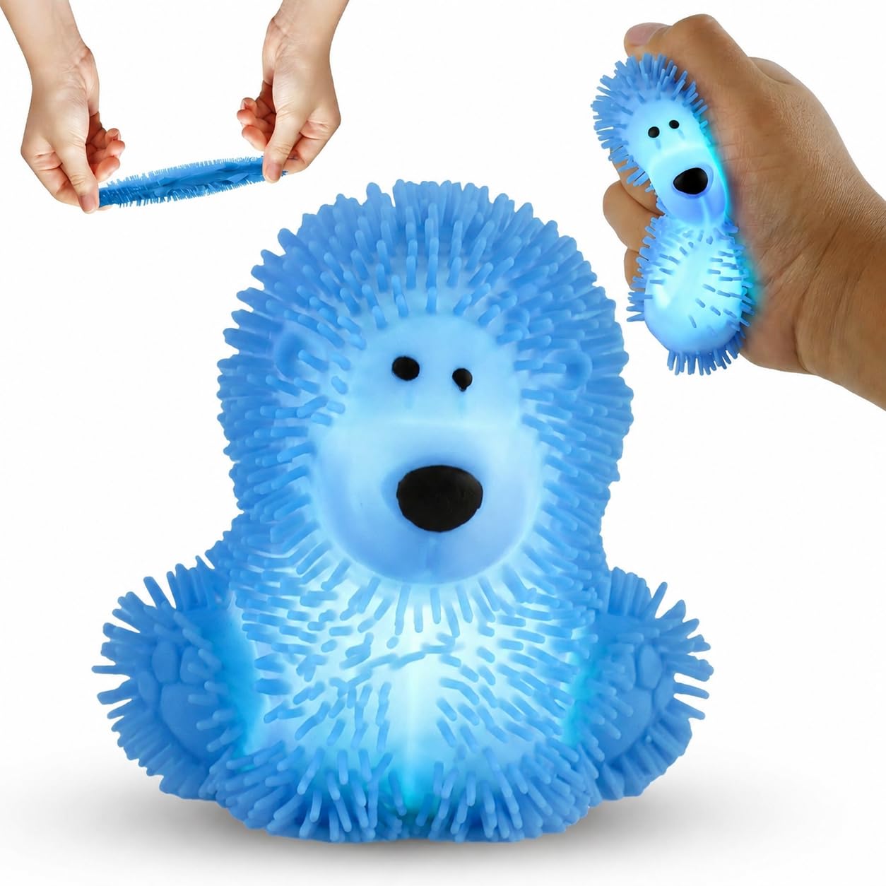 Light Up Blue the Poodle Toy, 7.5cm Soft Spikey Stress Ball for Kids, Stretchy Sensory Puffer Toy, Jiggly Squeeze Ball, Party Bag Filler & Birthday Favour
