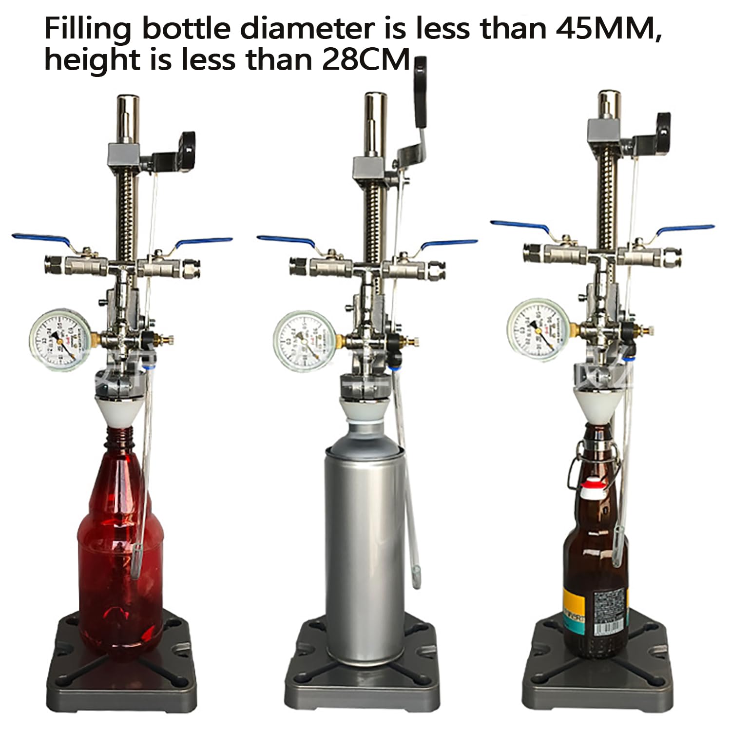Llenadora de botellas de contrapresión – Máquina de llenado manual de bebidas con manómetro y válvula de escape para bocas de botella de 10-50 mm, ideal para vino y otros líquidos