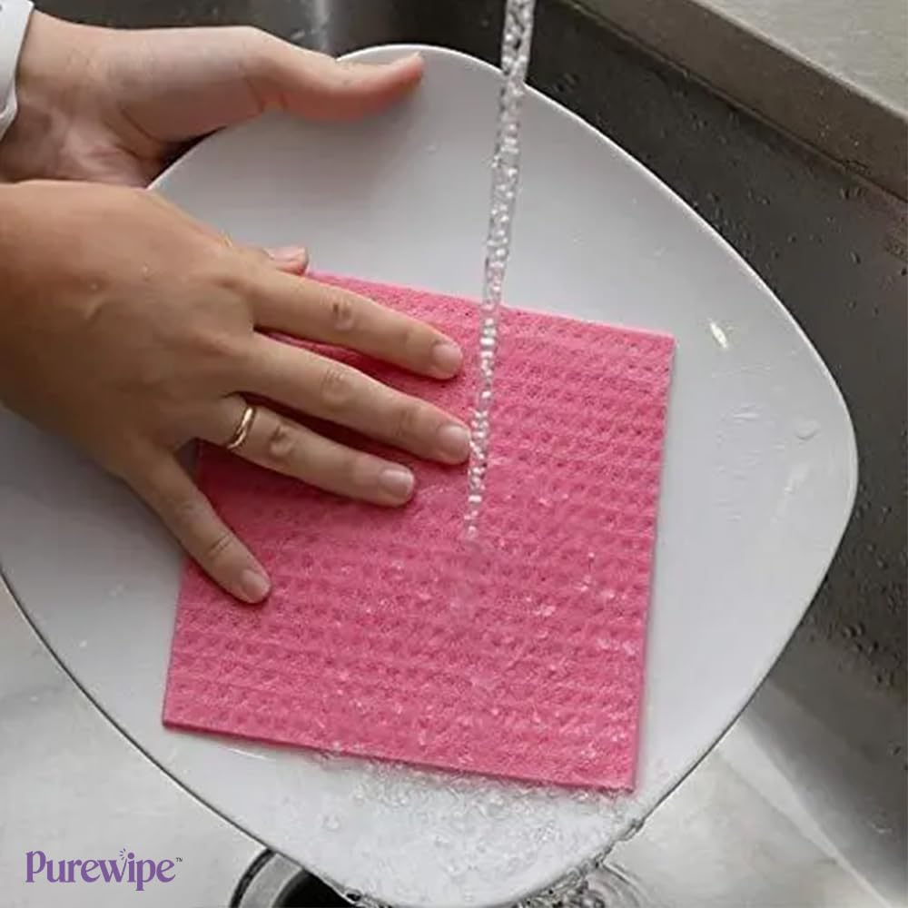 Purewipe Reusable Sponge Wipes– Super Absorbent Multi-Colour, 15x15cm Cleaning Pads for Kitchen Stove, Table & Countertops (5 Piece) 1