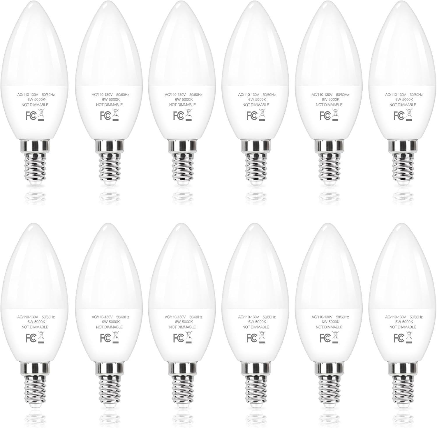 Odnora E12 Candelabra LED Light Bulbs 60W Equivalent, 5000K 6W 450