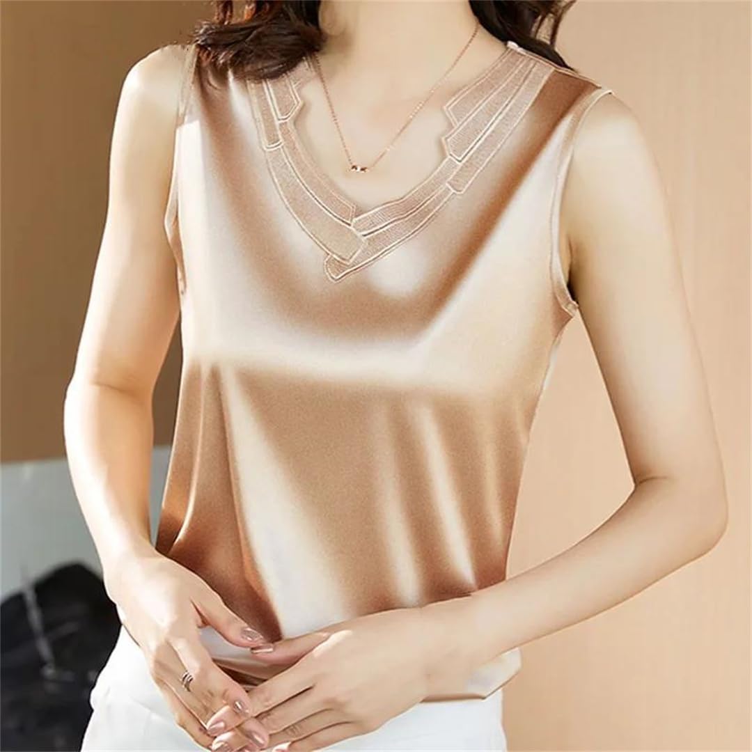 Camicette da donna con scollo a V ricamate in raso top in pizzo elastico