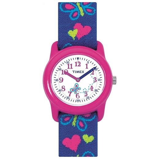 Timex Girls T89001 Time Machines Hearts & Butterflies Elastic Fabric Strap Watch
