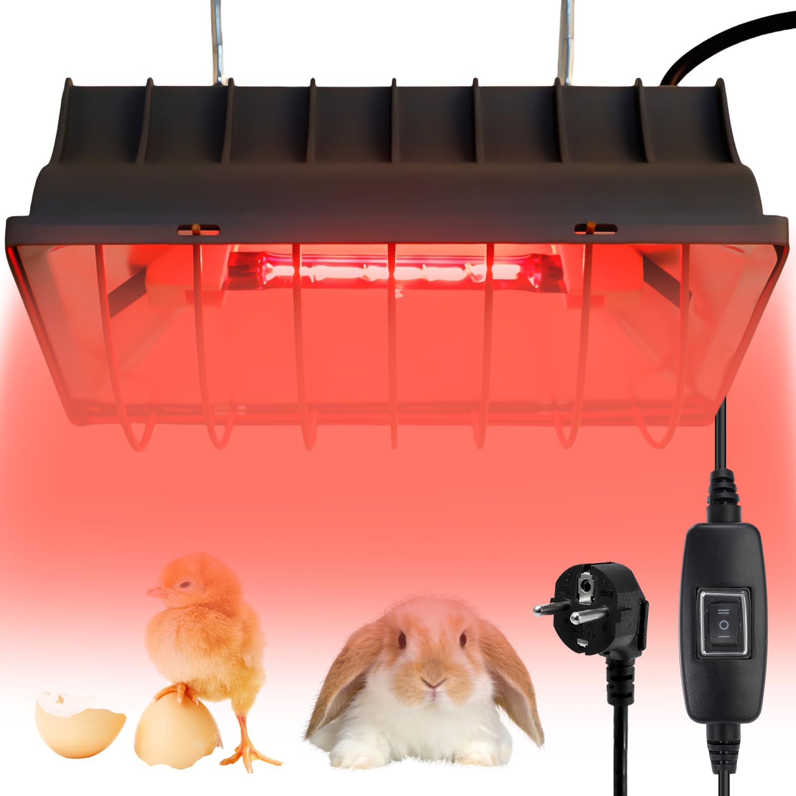 Lámpara de luz roja de 175 W, para gallinero, con cable de 1,8 metros, lámpara de calor para pollitos con interruptor, lámpara de calor para pollitos